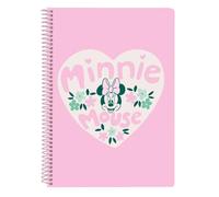 Safta | Libreta Cuarto Disney Minnie Mouse Minty, 80 Hojas Cuadrícula 4x4 mm con Margen, 80 g/m², Tapas Extraduras Glasofonadas, Espiral Metálica 42 Agujeros, 2 Diseños, Medidas 15,5x1x22 cm