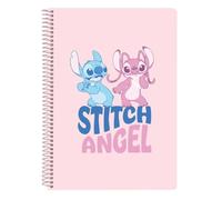 Safta | Libreta Cuarto Disney Stitch Ohana, 80 Hojas Cuadrícula 4x4 mm con Margen, Tapas Duras Extraduras Glasofonadas, Espiral Metálica 42 Agujeros, Papel 80 g/m², Medidas 15,5x1x22 cm