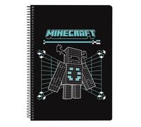 Safta | Libreta Cuarto Minecraft Screen, 80 Hojas Cuadrícula 4x4 mm con Margen, 80 g/m², Tapas Duras Extraduras Glasofonadas, Espiral Metálica 42 Agujeros, 2 Diseños, Medidas 15,5x1x22 cm