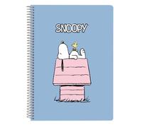 Safta | Libreta Cuarto Snoopy 80 Hojas con Cuadrícula 4x4 mm y Margen, Tapas Duras Extraduras Glasofonadas, Espiral Metálica 42 Agujeros, Papel 80 g/m², Vuelta al Cole, Medidas 15,5x1x22 cm