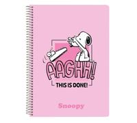 Safta | Libreta Cuarto Snoopy con Espiral Metálico 42 Agujeros, 80 Hojas Cuadrícula 4x4 mm con Margen, Papel 80 g/m², Tapas Extraduras Glasofonadas, Color Rosa, Medidas 15,5x1x22 cm