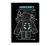 Safta | Libreta Espiral Folio Minecraft Screen, 80 Hojas Cuadrícula 4x4 mm con Margen, Papel 80 g/m², Tapas Duras Extraduras Glasofonadas, Espiral Metálica 62 Agujeros, Medidas 21,5x1x31 cm