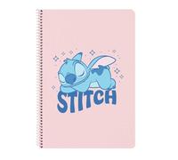 Safta | Libreta Folio Disney Stitch Ohana 80 Hojas, Tapas Duras Extra Duras Glasofonadas, Espiral Metálica 62 Agujeros, Cuadrícula 4x4 mm con Margen, Papel 80 g/m², Medidas 21,5x1x31 cm
