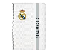 Safta | Libreta Folio Real Madrid 1ª Equipación 24/25, 80 Hojas Cuadrícula 4x4 mm con Margen, Tapas Extraduras Glasofonadas, Espiral Metálica 62 Agujeros, 80 g/m², Medidas 21,5x1x31 cm