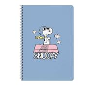 Safta | Libreta Folio Snoopy, 80 Hojas Cuadrícula 4x4 mm con Margen, 80 g/m², Tapas Duras Extraduras Glasofonadas, Espiral Metálica 62 Agujeros, Papelería Escolar, Medidas 21,5x1x31 cm