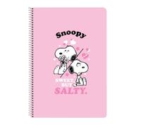 Safta | Libreta Folio Snoopy Sweet But Salty, 80 Hojas Cuadriculadas 4x4 mm con Margen, Tapas Duras Extraduras Glasofonadas, Espiral Metálica 62 Agujeros, Papel 80 g/m², Medidas 21,5x1x31 cm