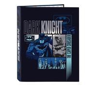 Safta-M067 Batman Legendary-Carpeta con Folios 4 Anillas, Ideal para Niños de Diferentes Edades, Cómoda y Versátil, Calidad y Resistencia, 26.5x33 cm, Color Azul Marino, Estándar (M067)