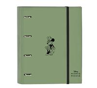 Safta MINNIE MOUSE Mint Shadow - Carpeta 4 Anillas de 35 cm con 100 Hojas A4, Ideal para Niños de Diferentes Edades, Cómoda y Versátil, Calidad y Resistencia, 27x3.5x32 cm, Color Verde militar