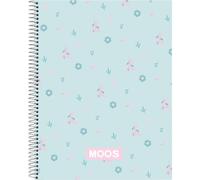 SAFTA - MOOS "GARDEN" Bloc A4 con Tapas duras forradas 120 hojas - Libreta de 5x5 mm con margen a la izquierda - Cuaderno Separadores de hojas por colores hasta 5 colores diferentes espiral metálico d