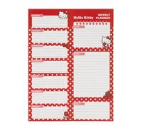 SAFTA | Planificador Semanal Hello Kitty Weekly Planner, 50 Páginas Semana Vista, Papel 100 g/m², Bloc Organizador Escolar y Oficina, Diseño Rojo con Lunares, Sección Notas y To Do, Medidas 19x25,5 cm