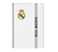 Safta – Cuaderno espiral Real Madrid 2024/2025 Folio 80 hojas, 60 g/m², tapa extradura, cuadro 4 mm