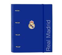 Safta REAL MADRID - Carpeta 4 Anillas de 35 cm con 100 Hojas A4, Ideal para Niños de Diferentes Edades, Cómoda y Versátil, Calidad y Resistencia, 27x3.5x32 cm