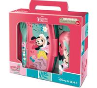 Safta | Set de Merienda Infantil Disney Minnie Mouse 4 Piezas, Botella de Aluminio Reutilizable + Sandwichera Gran Capacidad + Cubiertos, Plástico Multicolor, Libre de BPA, Medidas 21x7x18 cm