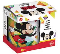 Safta | Taza de Cerámica Disney Mickey Mouse en Caja, 325 ml, Mug para Desayuno y Café, Diseño Geométrico Multicolor, Apta para Uso Diario, Regalo Infantil +3, Blanca, Medidas 11,7x8,7x10 cm