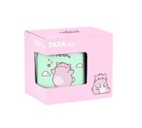 Safta | Taza Grande de Cerámica Pembe The Pink Cat, 350 ml, con Asa, Mug para Desayuno y Oficina, Diseño Gatito Rosa sobre Fondo Verde Menta, Presentación en Caja de Cartón Regalo, Medidas 8x8x9,5 cm