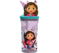 Safta | Vaso Infantil Gabby’s Dollhouse Party con Figurita 3D, 360 ml, PVC Sin BPA, con Pajita Interior y Tapa de Rosca Antiderrames, Reutilizable para Cole y Vuelta al Cole, Medidas 9x6x23 cm