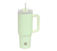 SAFTA | Vaso Termo 1200 ml SAFTA Verde Hoja con Pajita, Acero Inoxidable Doble Pared con Aislamiento, Mantiene 12 h Caliente y 24 h Frío, Base de Silicona, Asa Doble, Reutilizable, Medidas 10x26,5 cm