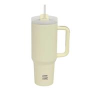 SAFTA | Vaso Termo con Pajita SAFTA Blanco, Acero Inoxidable Doble Pared con Aislamiento, Mantiene 12 h Caliente y 24 h Frío, Base de Silicona Antideslizante, Asa Lateral, Medidas 10x26,5 cm