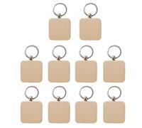 SagaSave 10 llaveros de madera, llavero cuadrado de madera en blanco con anillo dividido, llavero de etiqueta de madera personalizado para manualidades y pirografía
