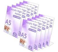 Sagreeny Soportes de Señalización A5 Acrylic, 10 Pack l-shape Vertical Slant Back A5 Display Stands, Soportes de Pantalla de Plástico Claro, Stands para Mesas, Menús, Restaurantes, Hoteles, Oficinas