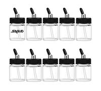 SAGUD Botella para aerógrafo Kit de Frasco de 10 Pistolas de Chorro de Vidrio 2/3 Oz (20cc) con Tapa de 10 adaptadores y Tapa del Adaptador de ángulo Inferior de 30°