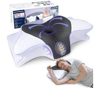 SAHEYER Almohada Cervical y Cuello, 2 en 1 Almohada Ergonómica de Espuma Viscoelástica de Cabeza Cuello Hombro, Almohada Mariposa para Dormir de Lado, Boca Arriba y Boca Abajo, 70x40x15/12 cm, Gris