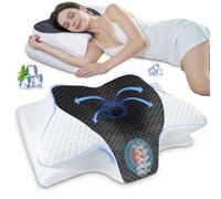 SAHEYER Almohada Cervical y Cuello, 2 en 1 Almohada Ergonómica de Espuma Viscoelástica de Cabeza Cuello Hombro, Almohada Mariposa para Dormir de Lado, Boca Arriba y Boca Abajo, 60x35,5x13/10 cm, Gris