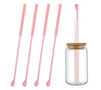 SAIIURV 4 Piezas Cepillo Limpia Pajitas Silicona, Cepillos de Limpieza de Tubos, Cepillo Pajitas Reutilizable para Pajita, Botella, Tetera, Copa, Mango Antideslizante Suave y Doblable, 9mm (Rosa)