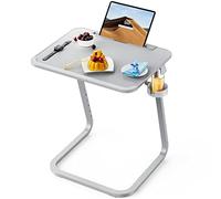SAIJI Mesa Auxiliar, Mesa de Centro, Patas en Forma de U más estables, ángulo de Altura Ajustable, Ranura para Tableta, portavasos, 55 * 39 cm, Gris