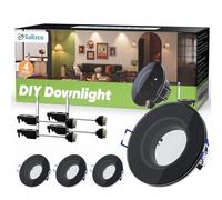 sailsco Juego de 4 focos empotrables IP44 GU10 focos de aluminio con frontal de cristal, marco de techo plano de 68 - 80 mm, protección contra salpicaduras, adecuado para baño, cocina, color negro