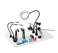 SainSmart Manos de ayuda magnéticas 2 en 1, lujosa estación de reparación de soldadura con alfombrilla de soldadura de silicona, soporte para placa de circuito PCB, lámpara de aumento LED 5X, placa