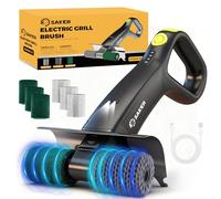 Saker Cepillo eléctrico para parrilla al aire libre, cepillo de limpieza automático sin cerdas con 450 RPM y luz LED, juego de cepillos de barbacoa de rescate para parrilla con 3 cabezales
