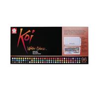 SAKURA Estuche de acuarela Koi - 96 medias pastillas - Incluye tonos metálicos, fluorescentes y nacarados - Con paleta para mezclar y pincel para agua