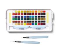 SAKURA Koi Water Colors - Estuche de estudio de 72 medias pastillas con paleta mezcladora, esponjas y pinceles de agua - Pinturas vivas para ilustrar, decorar y crear arte