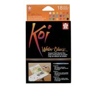 SAKURA Koi Water Colors - Pocket Field Sketch Box 18 Half Pans - Estuche de acuarela vibrante con pincel y paleta mezcladora