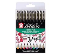 SAKURA Pigma Brush Set 9 Colores | Tinta permanente resistente al agua | Rotuladores de punta de fieltro para escribir, dibujar y escribir diarios