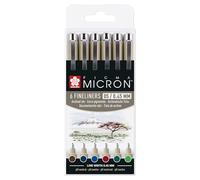 SAKURA Pigma Micron 05 Estuche de puntafinas - Colores tierra - 6 rotuladores de 0,45 mm resistentes al agua - Dibujo e ilustración profesional