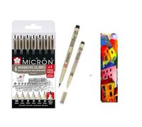 Sakura Pigma Micron 7 fineliners. 005,01,02,03,05,08, Brush. Made in Japan
