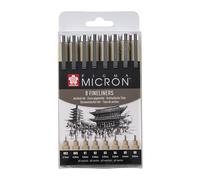 SAKURA Pigma Micron Callibrée Point Set de 8 | Tinta negra permanente y resistente al agua, tamaños surtidos | Rotuladores para escribir, dibujar y escribir diarios