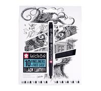 SAKURA Pigma Micron Fineliners Set de 10 + Estuche Gratis | Tinta Negra Resistente al Agua, Tamaños Surtidos | Rotuladores para Escribir, Dibujar y Escribir un Diario