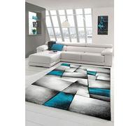 Sala de Estar diseñador Alfombra Alfombra contemporánea alfombras de Pelo bajo con el patrón de Diamantes de Recorte de Contorno Turquesa Gris Blanco Negro Größe 160x230 cm