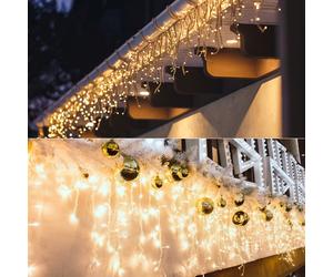 Salcar, 10 metros, 400 LEDs, guirnalda de luces LED "Lluvia de hielo", guirnalda de luces navideñas, cortina de luces para ventanas, 8 modos de funcionamiento con función de memoria - Luz cálida