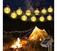 SALCAR 10m Guirnalda de luces solares, 40 luces LED Bola Cristal para jardín, patio, exteriores, impermeable, para interiores y exteriores - Blanco Cálido