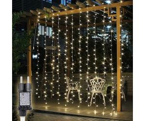 SALCAR 2 x 3 m - Cortina de luces exteriores, 240 LED, guirnalda luminosa con 8 modos y temporizador, impermeable IP44, decoración para ventana de Navidad, para interiores y exteriores, balcón