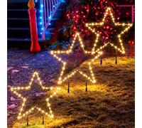 SALCAR 90 cm 240 LED Estrella Juego de 6 luces de Navidad blanco cálido | Iluminación navideña con forma de estrella, incluye estaca, resistente a la intemperie, elegante iluminación exterior para