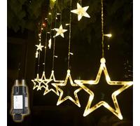 SALCAR Cadena de luces LED de colores 2 * 1 metros, cortina 12 estrellas de colores para navidad, decoracion de fiestas, celebraciones, 8 programas de cambio de luz (luz cálida)