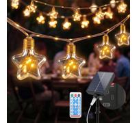 SALCAR Cadena de luces solares para exteriores, cuerda de cáñamo, 5 m, 10 bombillas LED, cadena de luces solares para exteriores, 8 modos, resistente a la intemperie para árbol, terraza, patio, casa