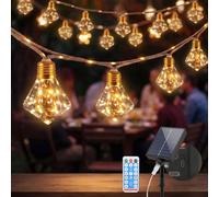 SALCAR Cadena de luces solares para exteriores, cuerda de cáñamo, 5 m, 10 bombillas LED, resistente a la intemperie, 8 modos, cadena de luces para exteriores, para árbol, terraza, patio, casa