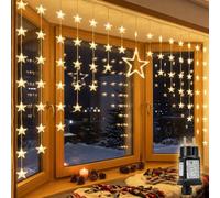 SALCAR Cortina de luces LED con estrella, 70 + 1 luz blanca cálida | 1,5 x 0,8 m Cadena de luces de cortina con 8 modos y temporizador, IP44 resistente al agua para exterior, interior, ventana