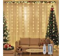 SALCAR Cortina de luces LED con forma de estrella, 50 luces LED para interior con 8 modos de mando a distancia, regulable, USB, iluminación navideña para ventana, para Navidad, fiesta, boda, balcón